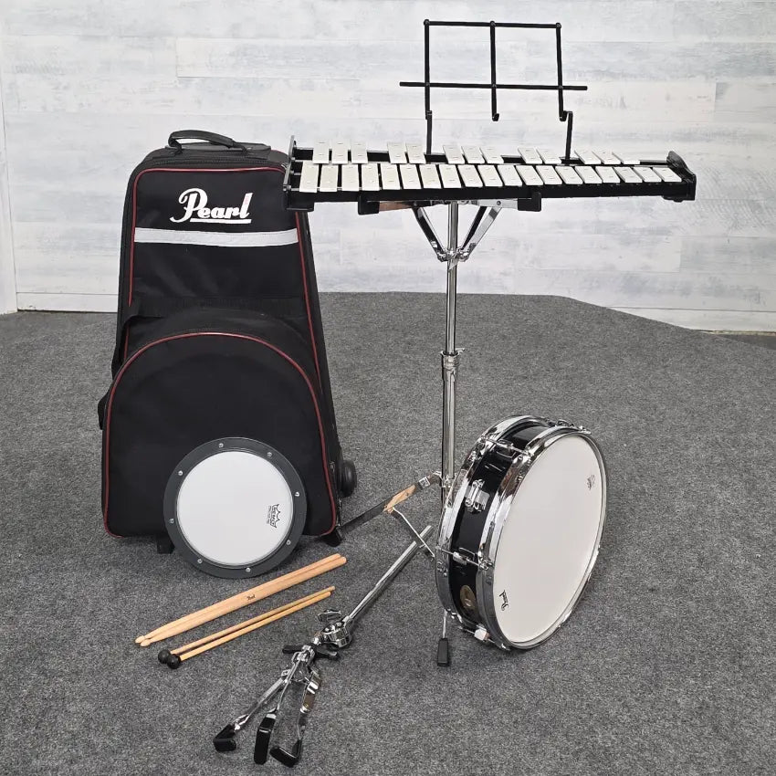 Used Pearl Student Percussion Snare & Bell Set w/Rolling Case - Good - Drum Center Of Portsmouth