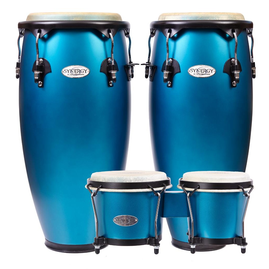 Toca Synergy Wood Conga Set 10" & 11" w/Bongos Matte Ocean Blue - Drum Center Of Portsmouth