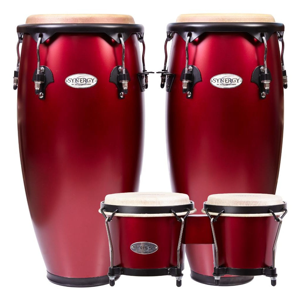 Toca Synergy Wood Conga Set 10" & 11" w/Bongos Matte Racing Red - Drum Center Of Portsmouth