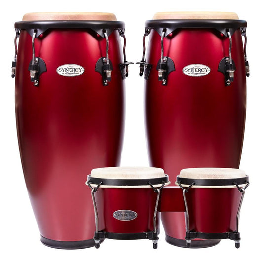Toca Synergy Wood Conga Set 10" & 11" w/Bongos Matte Racing Red - Drum Center Of Portsmouth