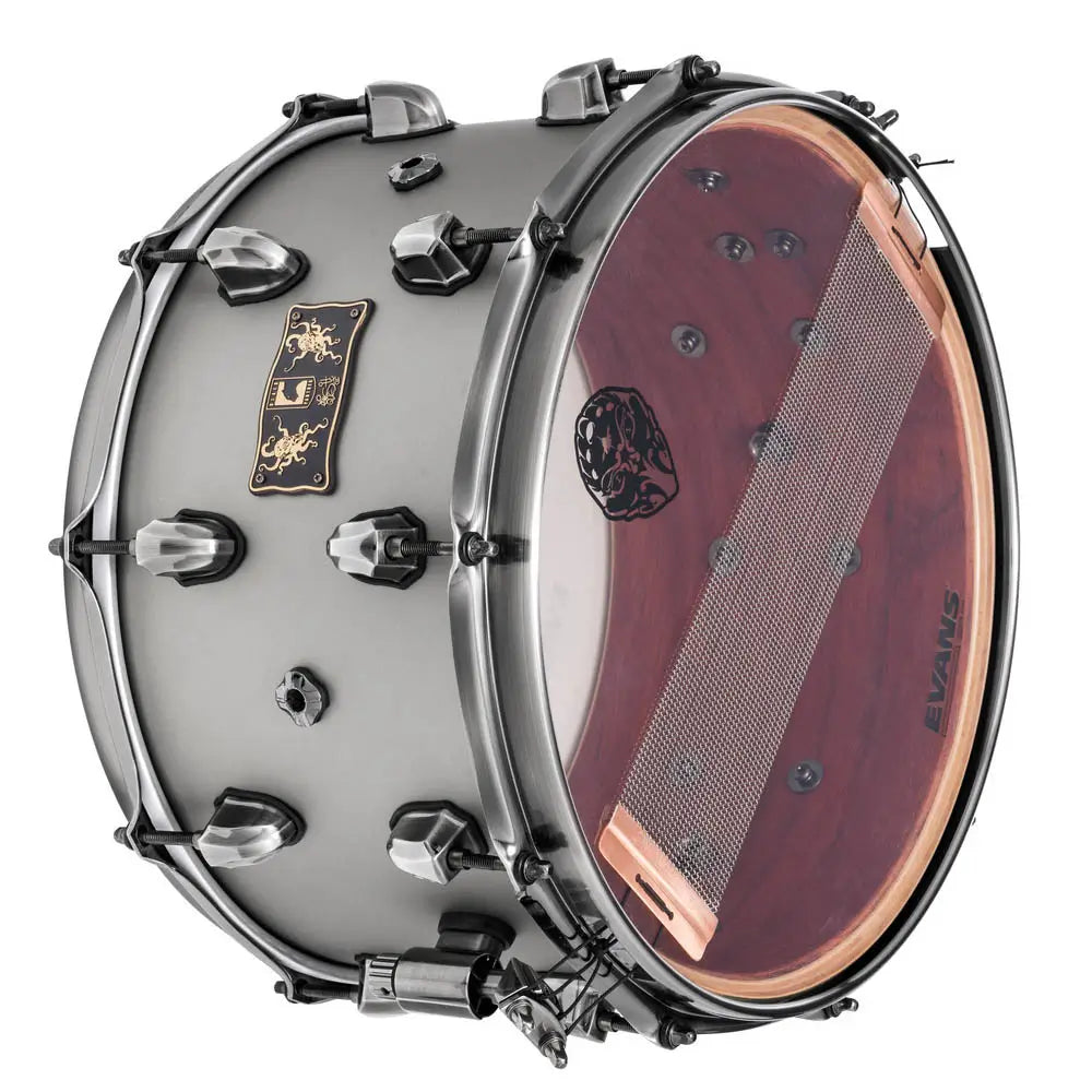 Drum with a clear head and visible brand logo on a white background