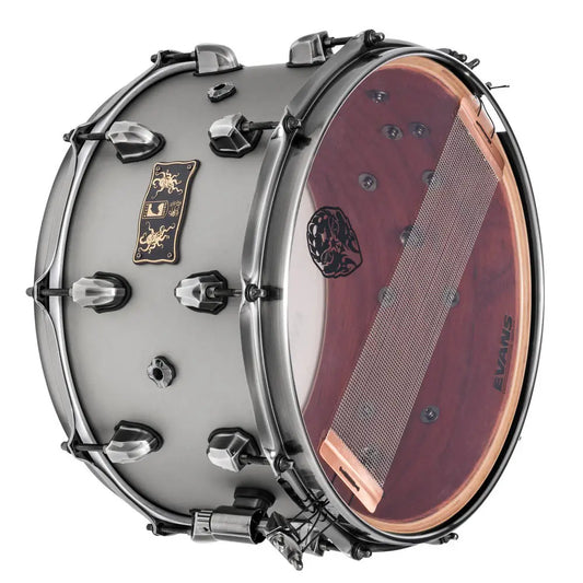 Drum with a clear head and visible brand logo on a white background
