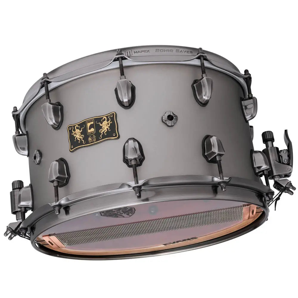 Snare drum with a brand logo on a white background