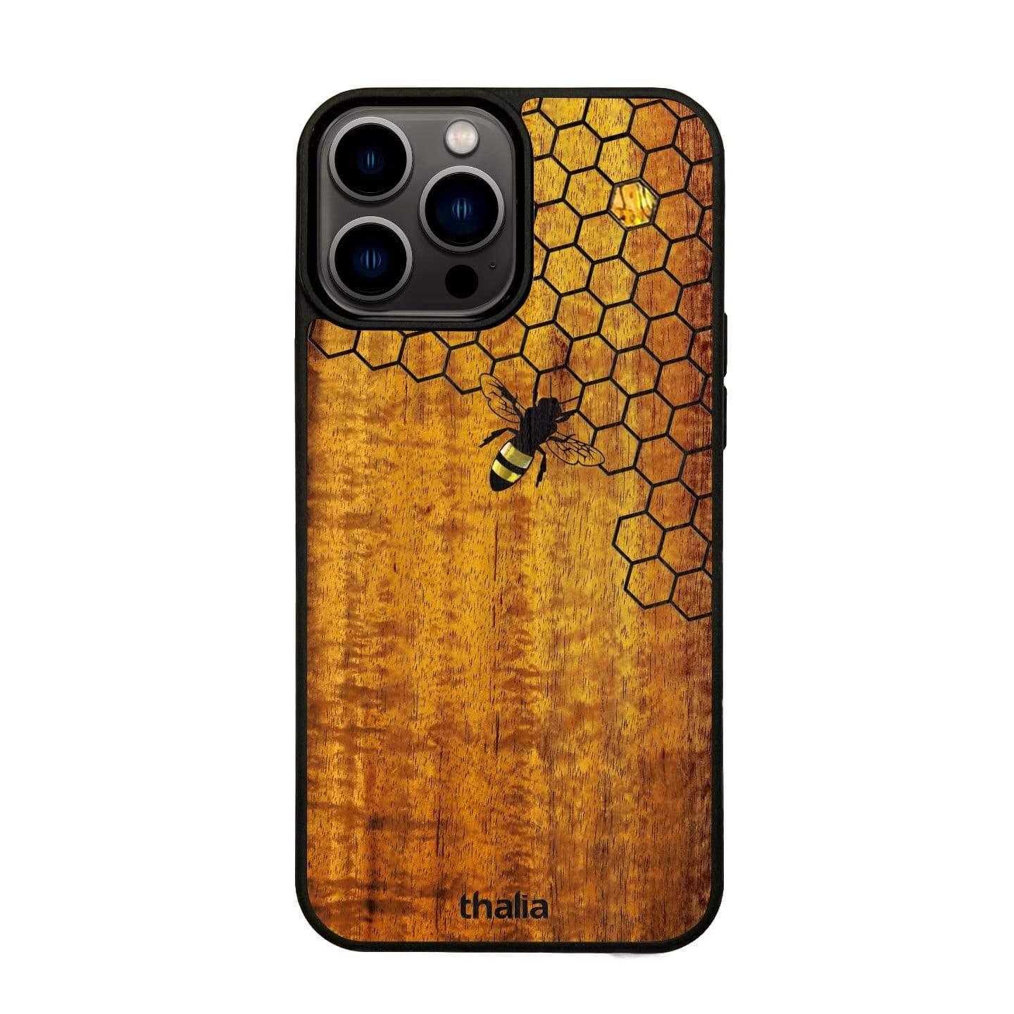 Thalia Hawaiian Koa Wood Case for iPhone 16 Pro | Bee w/Honeycomb