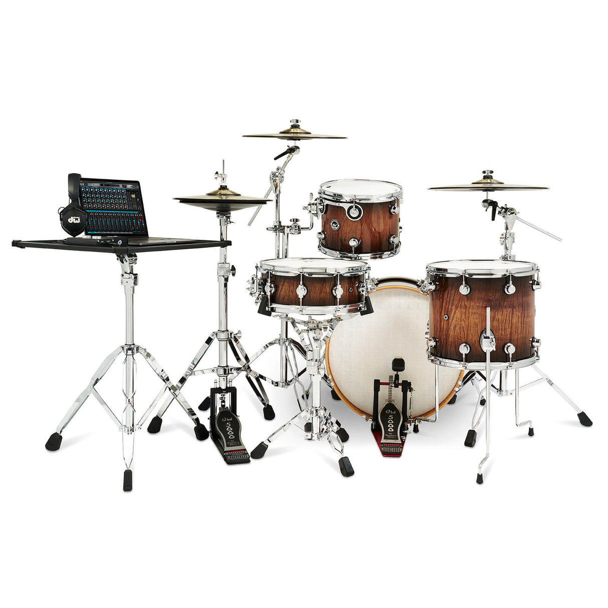 DW DWe 4pc Complete Electronic/Acoustic Drum Set Curly Maple Burst