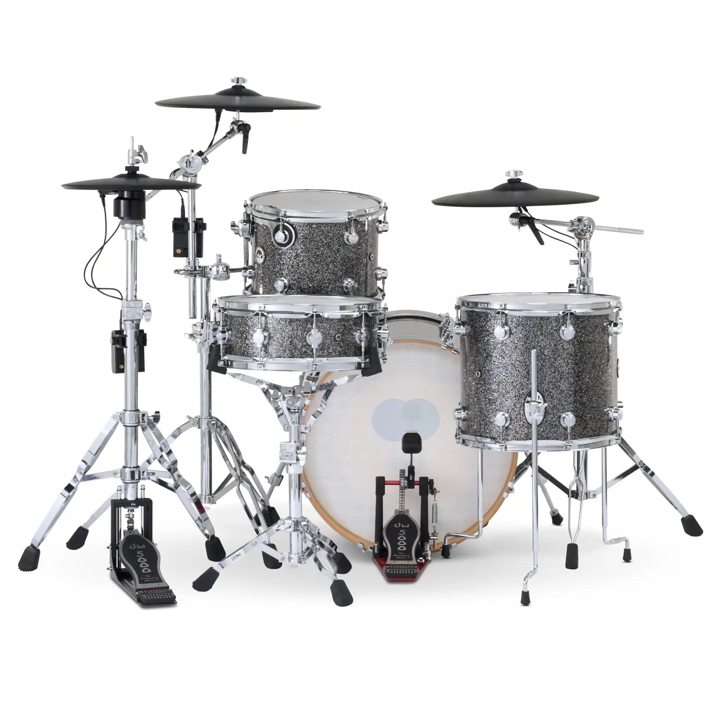 DW DWe 4pc Complete Electronic/Acoustic Drum Set w/Roland Cymbals & V51 Black Galaxy
