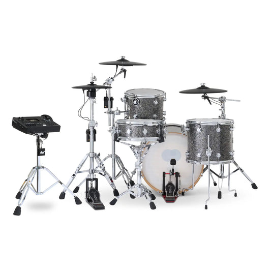 DW DWe 4pc Complete Electronic/Acoustic Drum Set w/Roland Cymbals & V51 Black Galaxy