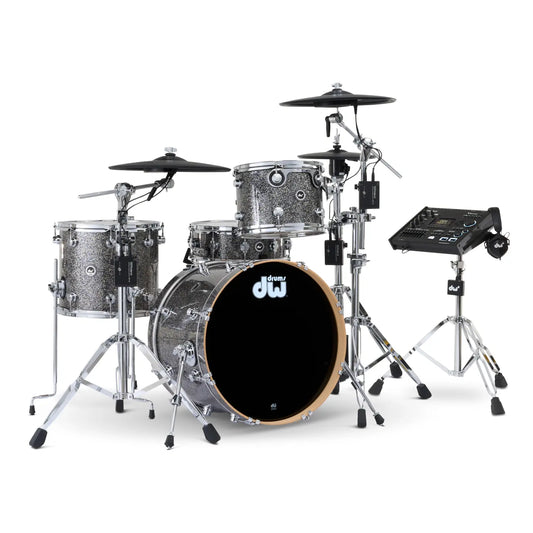 DW DWe 4pc Complete Electronic/Acoustic Drum Set w/Roland Cymbals & V71 Black Galaxy