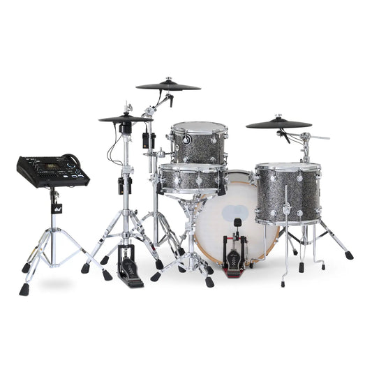 DW DWe 4pc Complete Electronic/Acoustic Drum Set w/Roland Cymbals & V71 Black Galaxy