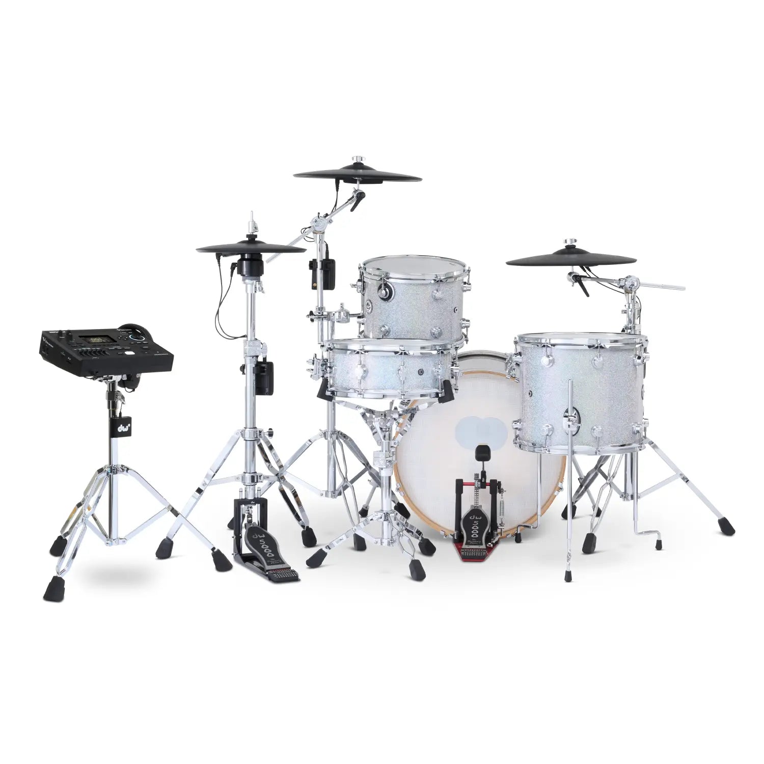 DW DWe 4pc Complete Electronic/Acoustic Drum Set w/Roland Cymbals & V51 Diamond Nebula