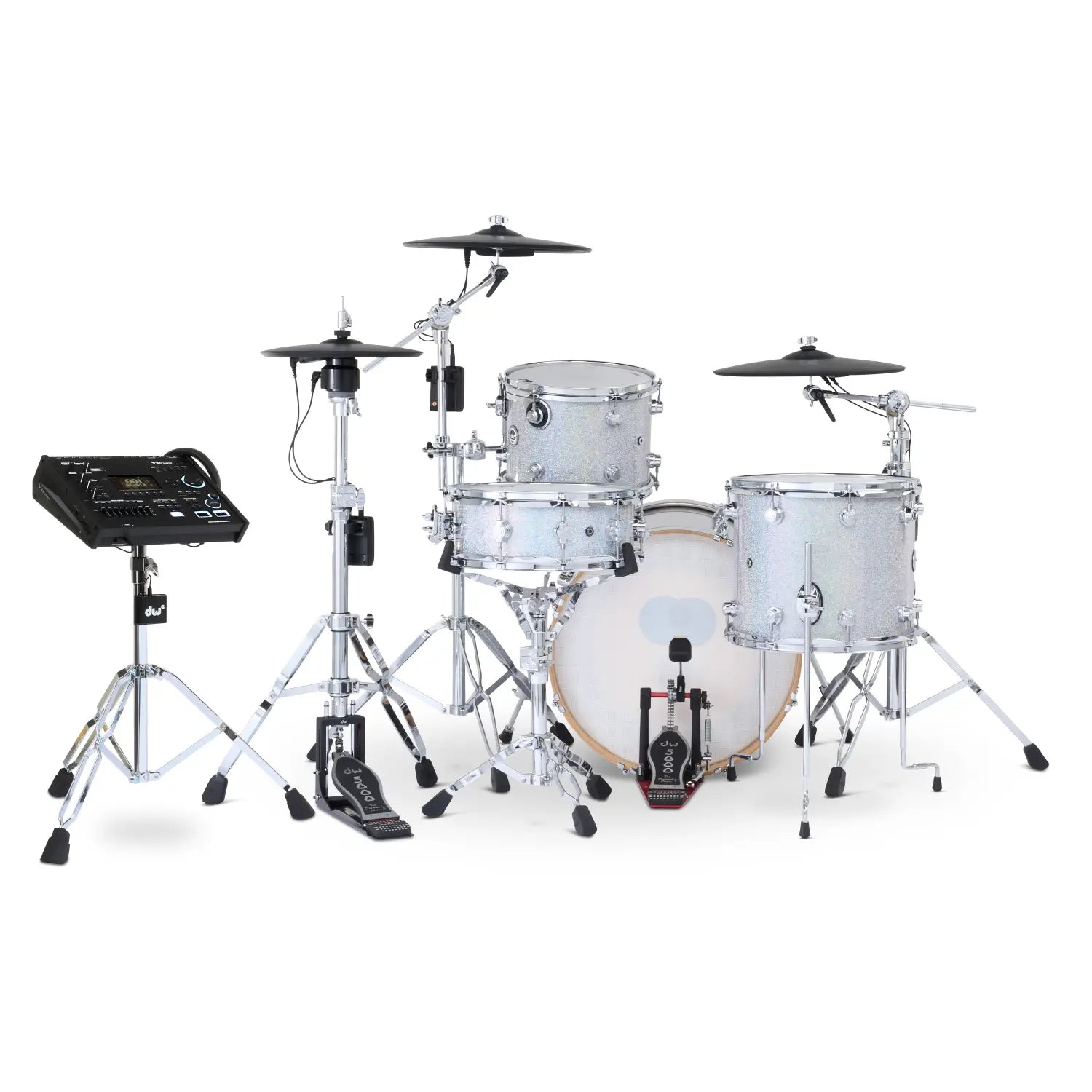 DW DWe 4pc Complete Electronic/Acoustic Drum Set w/Roland Cymbals & V71 Diamond Nebula