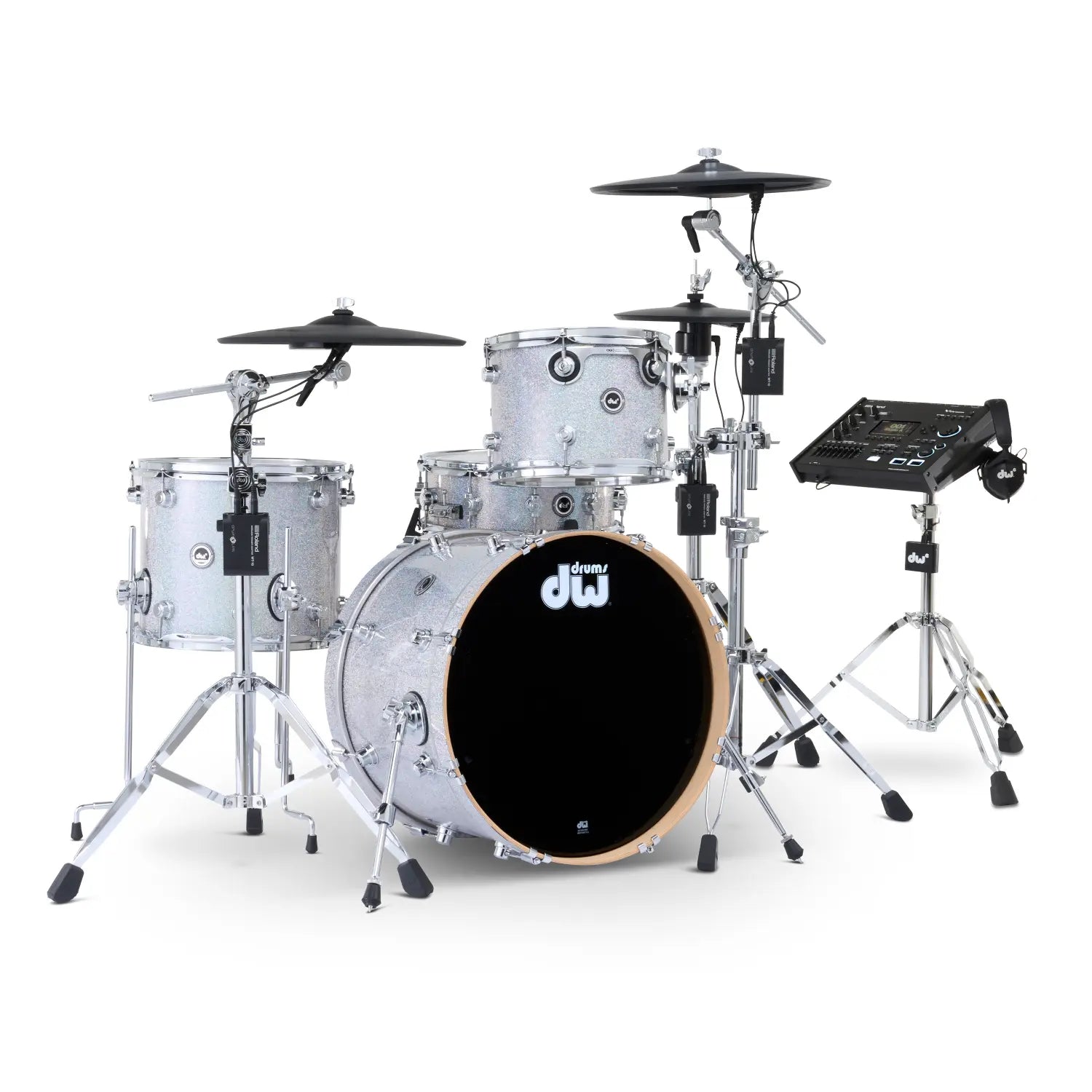 DW DWe 4pc Complete Electronic/Acoustic Drum Set w/Roland Cymbals & V71 Diamond Nebula