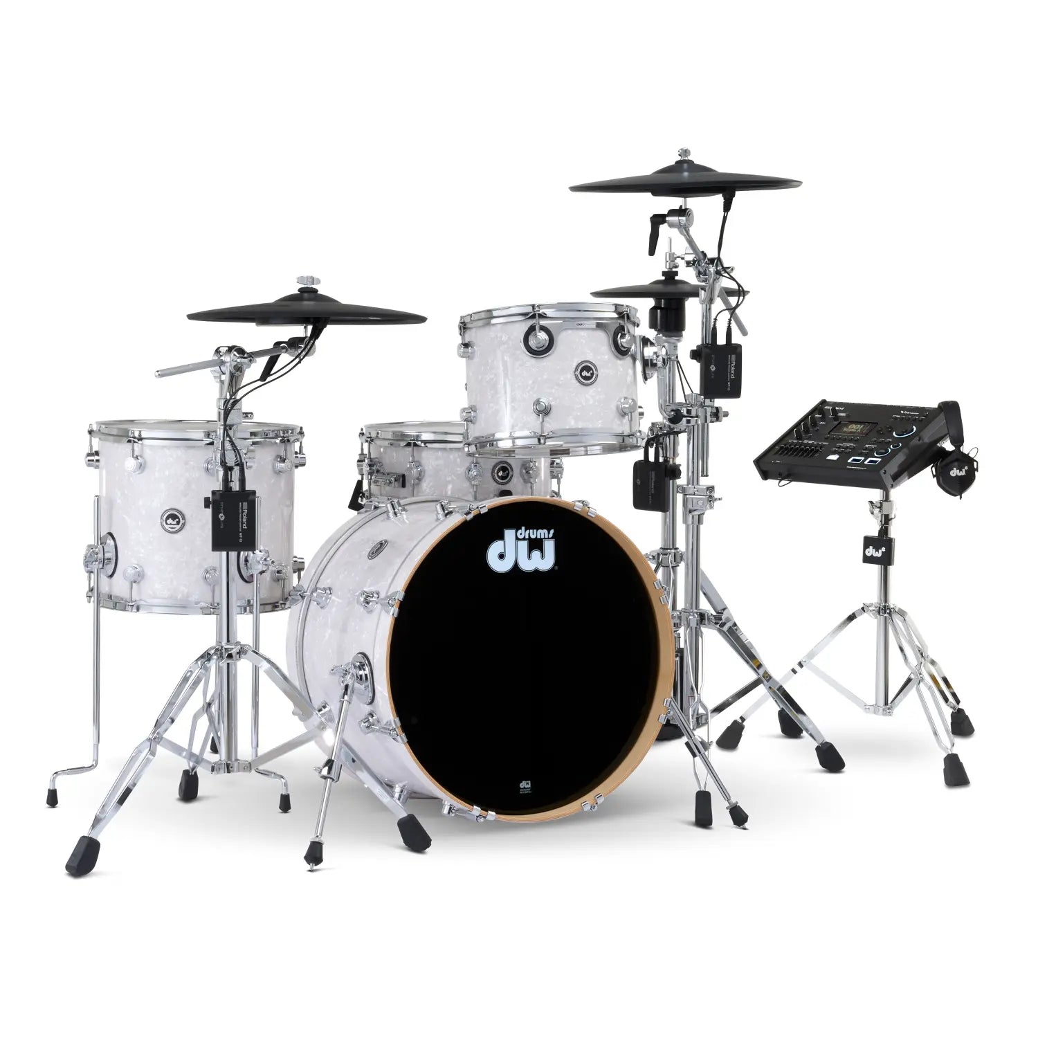 DW DWe 4pc Complete Electronic/Acoustic Drum Set w/Roland Cymbals & V71 White Marine
