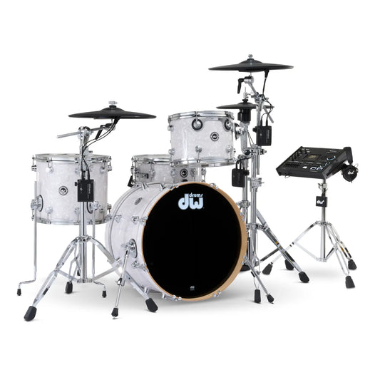 DW DWe 4pc Complete Electronic/Acoustic Drum Set w/Roland Cymbals & V71 White Marine