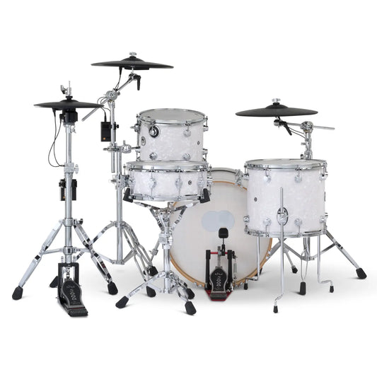 DW DWe 4pc Complete Electronic/Acoustic Drum Set w/Roland Cymbals & V71 White Marine