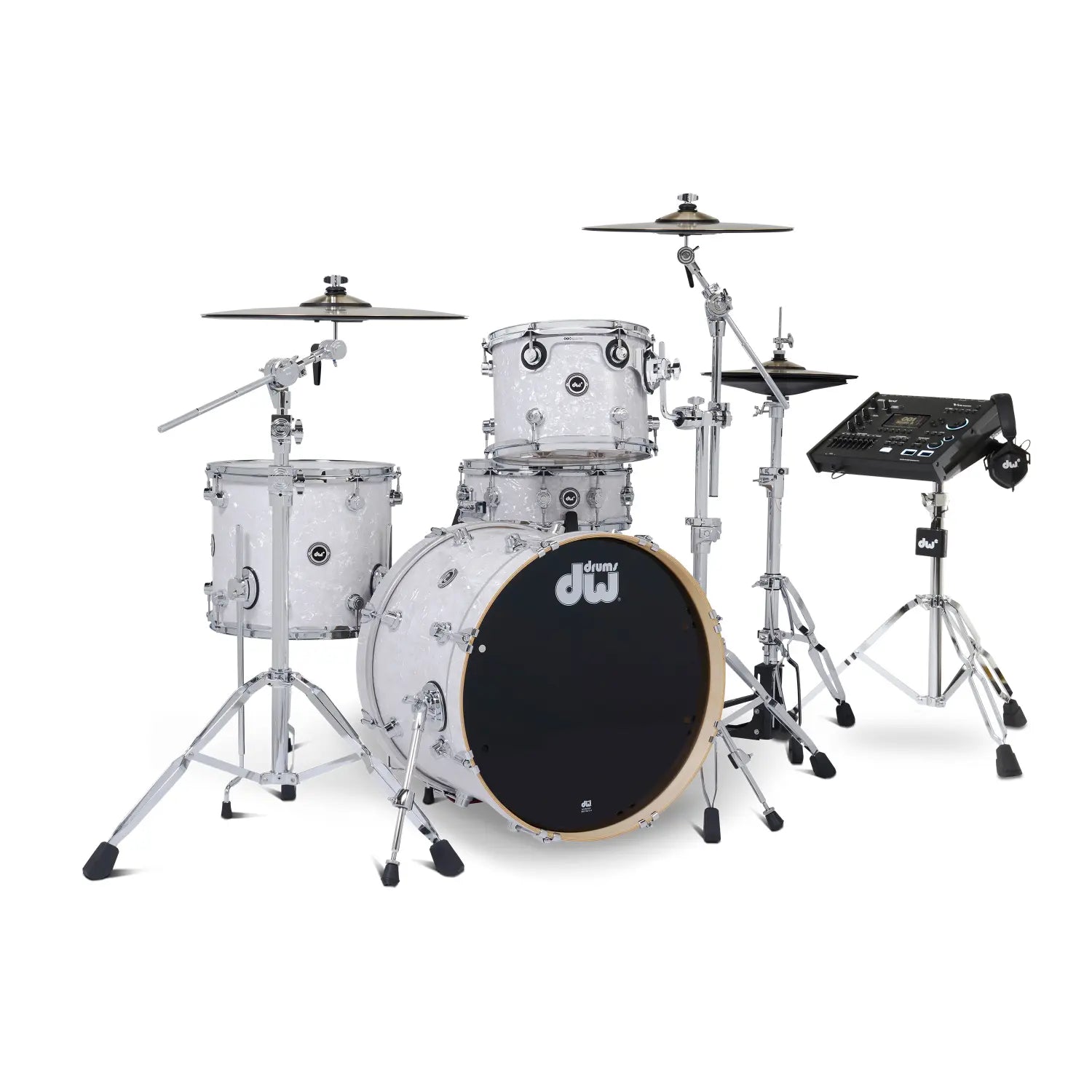 DW DWe 4pc Complete Electronic/Acoustic Drum Set w/Roland V71 White Marine