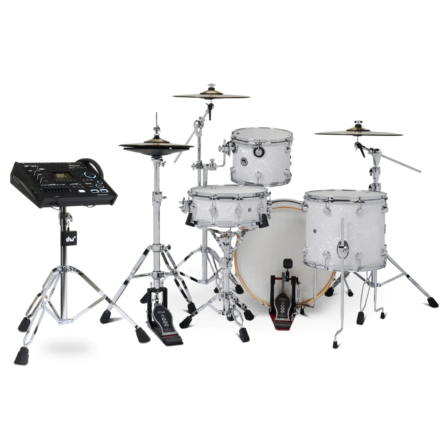 DW DWe 4pc Complete Electronic/Acoustic Drum Set w/Roland V71 White Marine