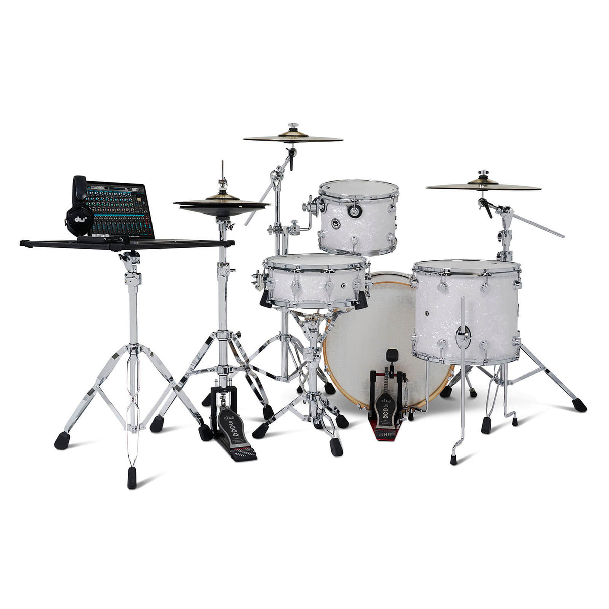 DW DWe 4pc Complete Electronic/Acoustic Drum Set White Marine Pearl