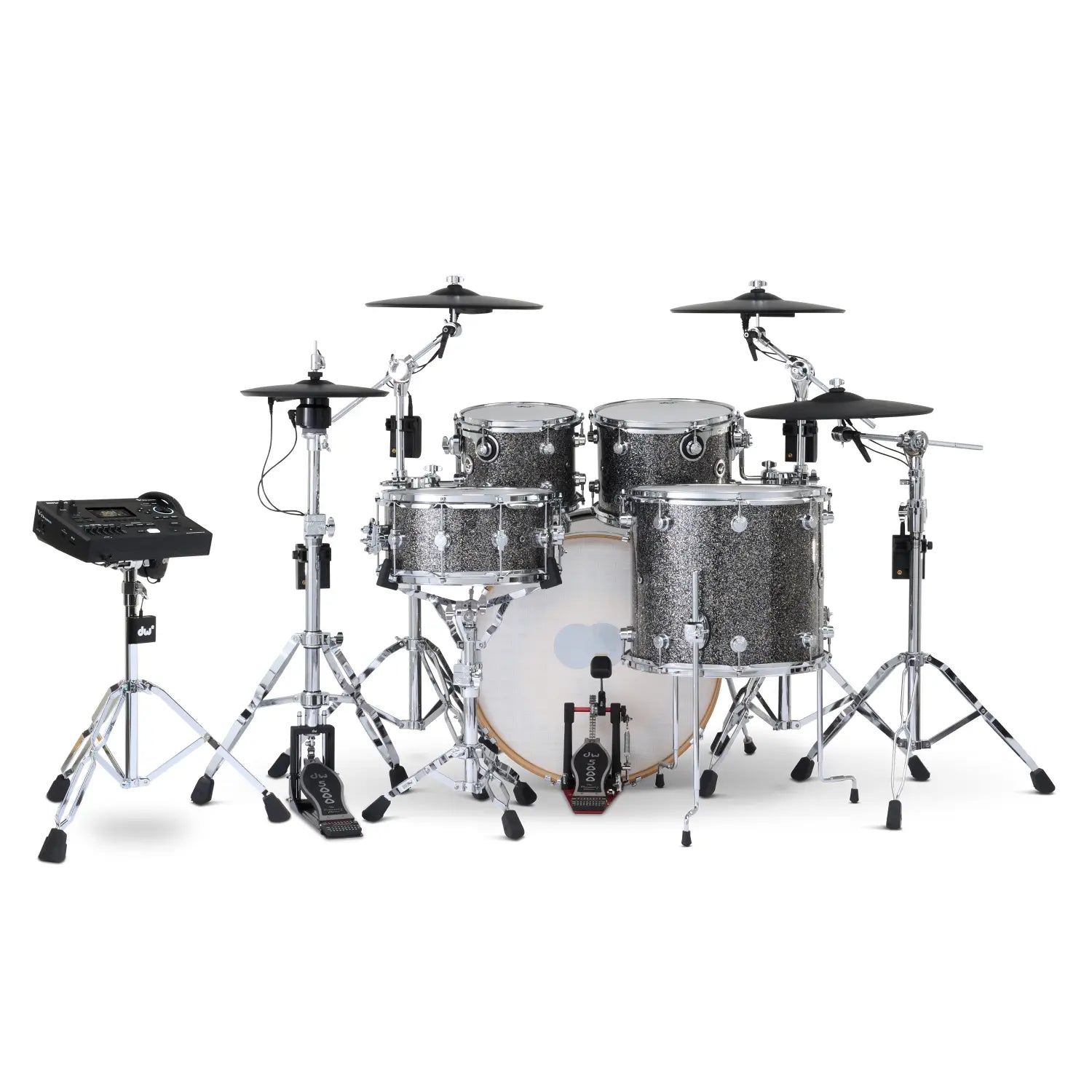 DW DWe 5pc Complete Electronic/Acoustic Drum Set w/Roland Cymbals & V51 Black Galaxy