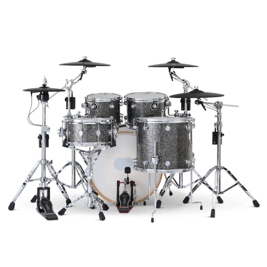 DW DWe 5pc Complete Electronic/Acoustic Drum Set w/Roland Cymbals & V71 Black Galaxy