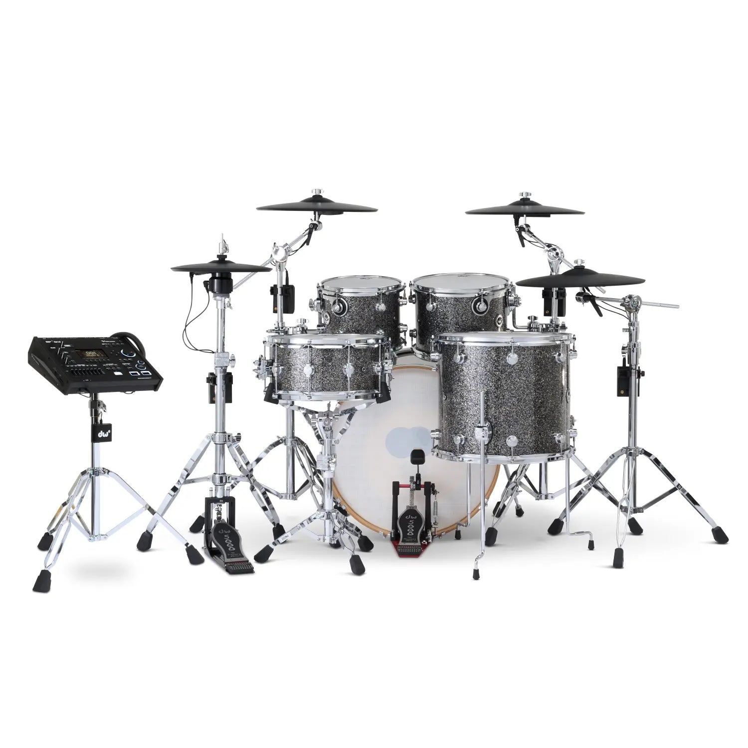 DW DWe 5pc Complete Electronic/Acoustic Drum Set w/Roland Cymbals & V71 Black Galaxy