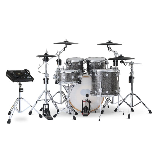 DW DWe 5pc Complete Electronic/Acoustic Drum Set w/Roland Cymbals & V71 Black Galaxy