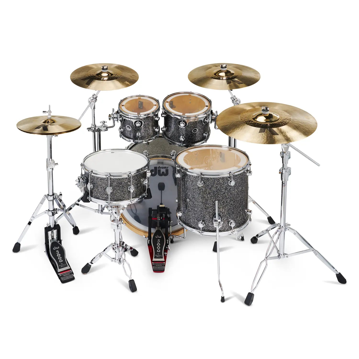 DW DWe 5pc Complete Electronic/Acoustic Drum Set w/Roland Cymbals & V71 Black Galaxy