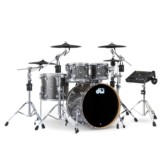 DW DWe 5pc Complete Electronic/Acoustic Drum Set w/Roland Cymbals & V71 Black Galaxy