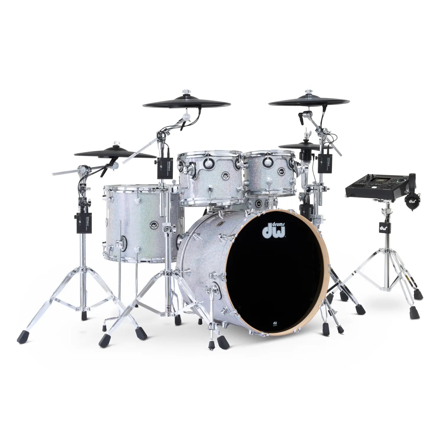 DW DWe 5pc Complete Electronic/Acoustic Drum Set w/Roland Cymbals & V51 Diamond Nebula