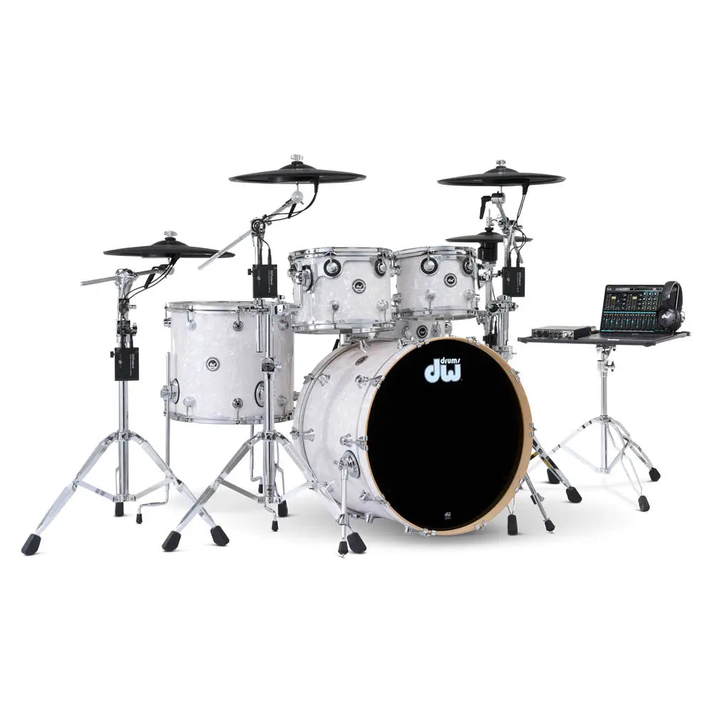 DW DWe 5pc Complete Electronic/Acoustic Drum Set w/Roland Cymbals White Marine Pearl - Drum Center Of Portsmouth