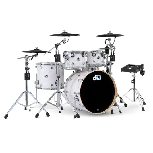 DW DWe 5pc Complete Electronic/Acoustic Drum Set w/Roland Cymbals & V51 White Marine