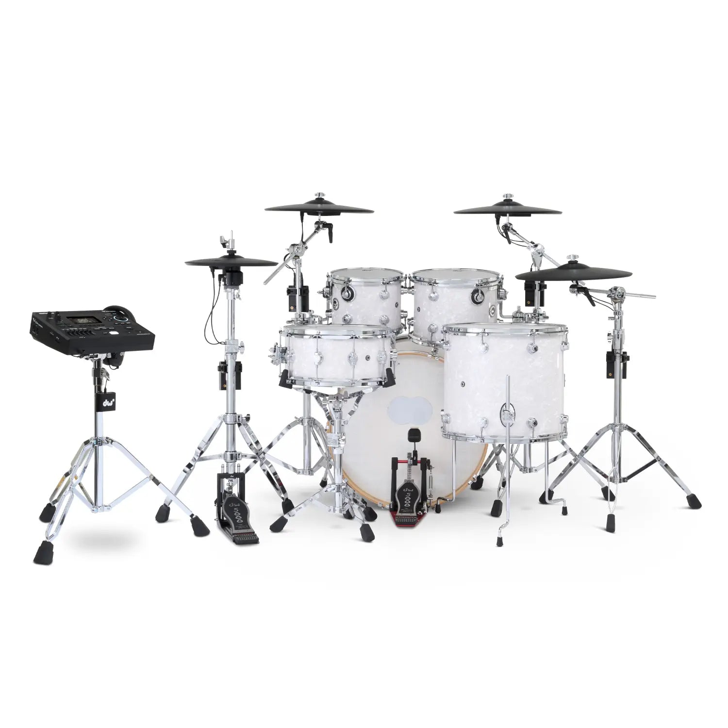 DW DWe 5pc Complete Electronic/Acoustic Drum Set w/Roland Cymbals & V51 White Marine