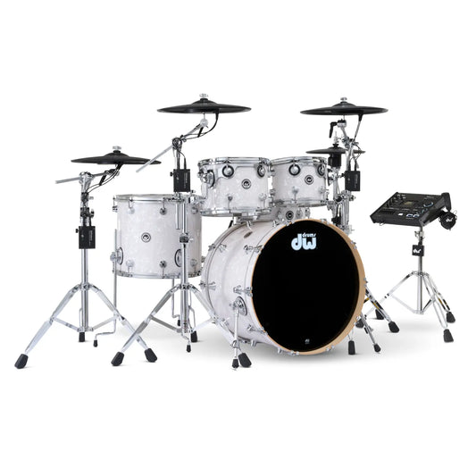 DW DWe 5pc Complete Electronic/Acoustic Drum Set w/Roland Cymbals & V71 White Marine