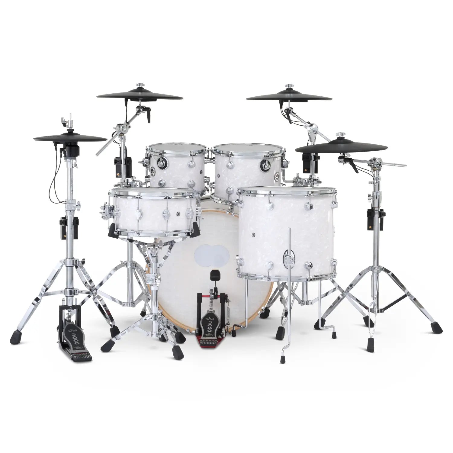 DW DWe 5pc Complete Electronic/Acoustic Drum Set w/Roland Cymbals & V71 White Marine