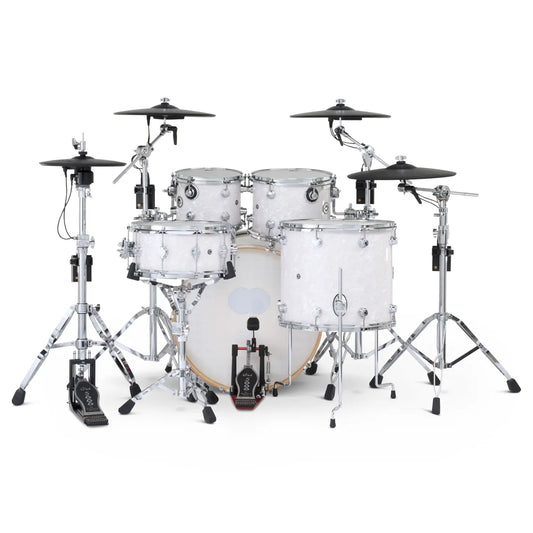 DW DWe 5pc Complete Electronic/Acoustic Drum Set w/Roland Cymbals & V71 White Marine