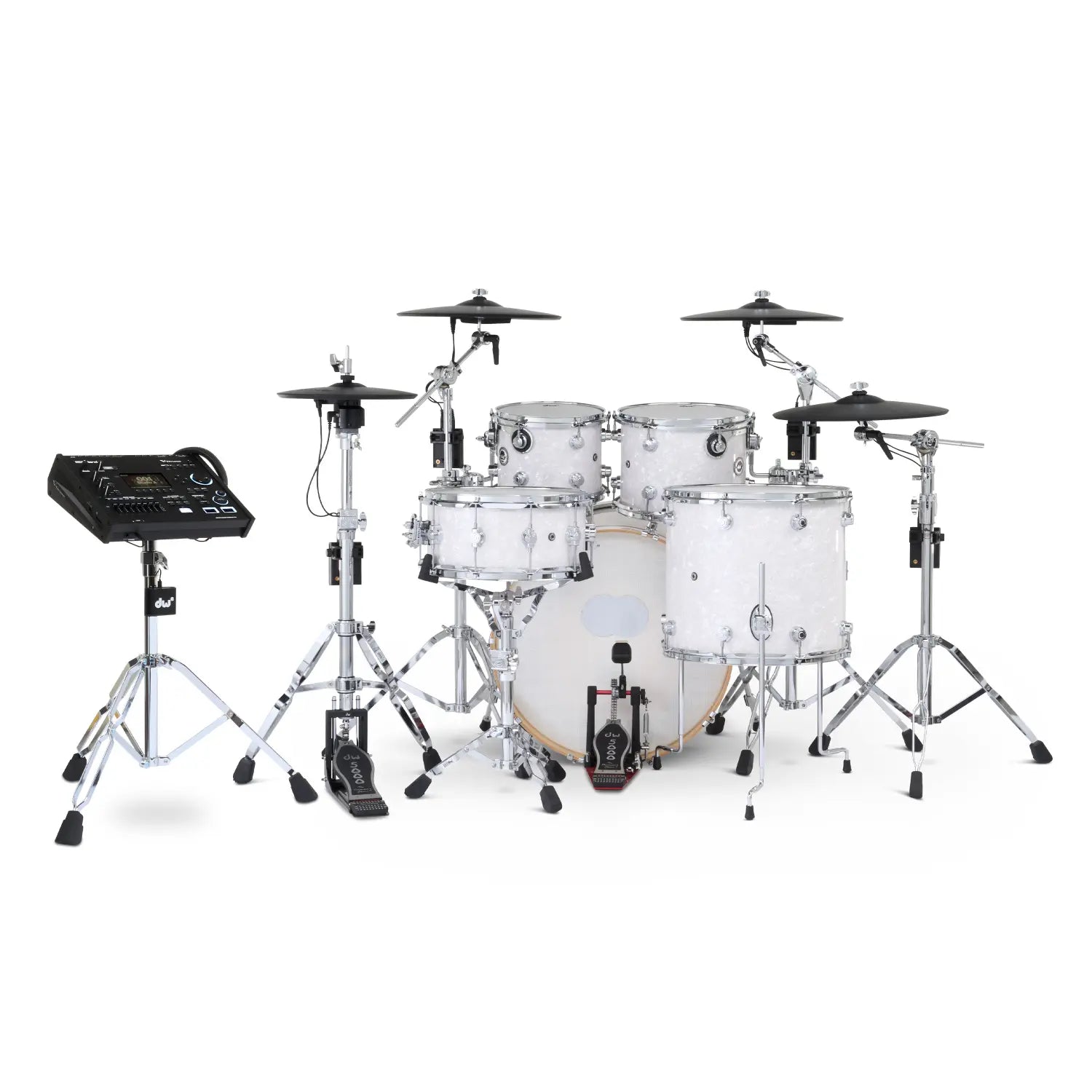 DW DWe 5pc Complete Electronic/Acoustic Drum Set w/Roland Cymbals & V71 White Marine