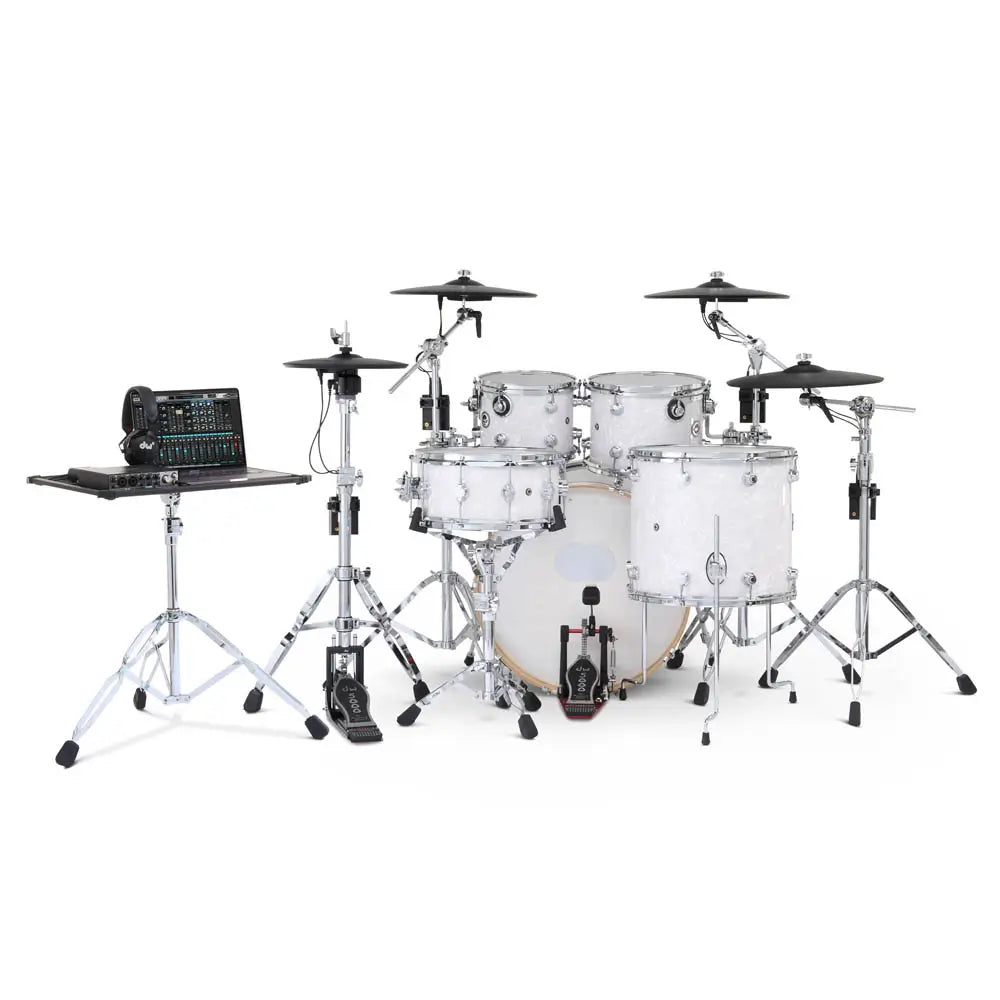 DW DWe 5pc Complete Electronic/Acoustic Drum Set w/Roland Cymbals White Marine Pearl - Drum Center Of Portsmouth