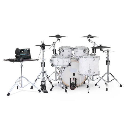 DW DWe 5pc Complete Electronic/Acoustic Drum Set w/Roland Cymbals White Marine Pearl - Drum Center Of Portsmouth