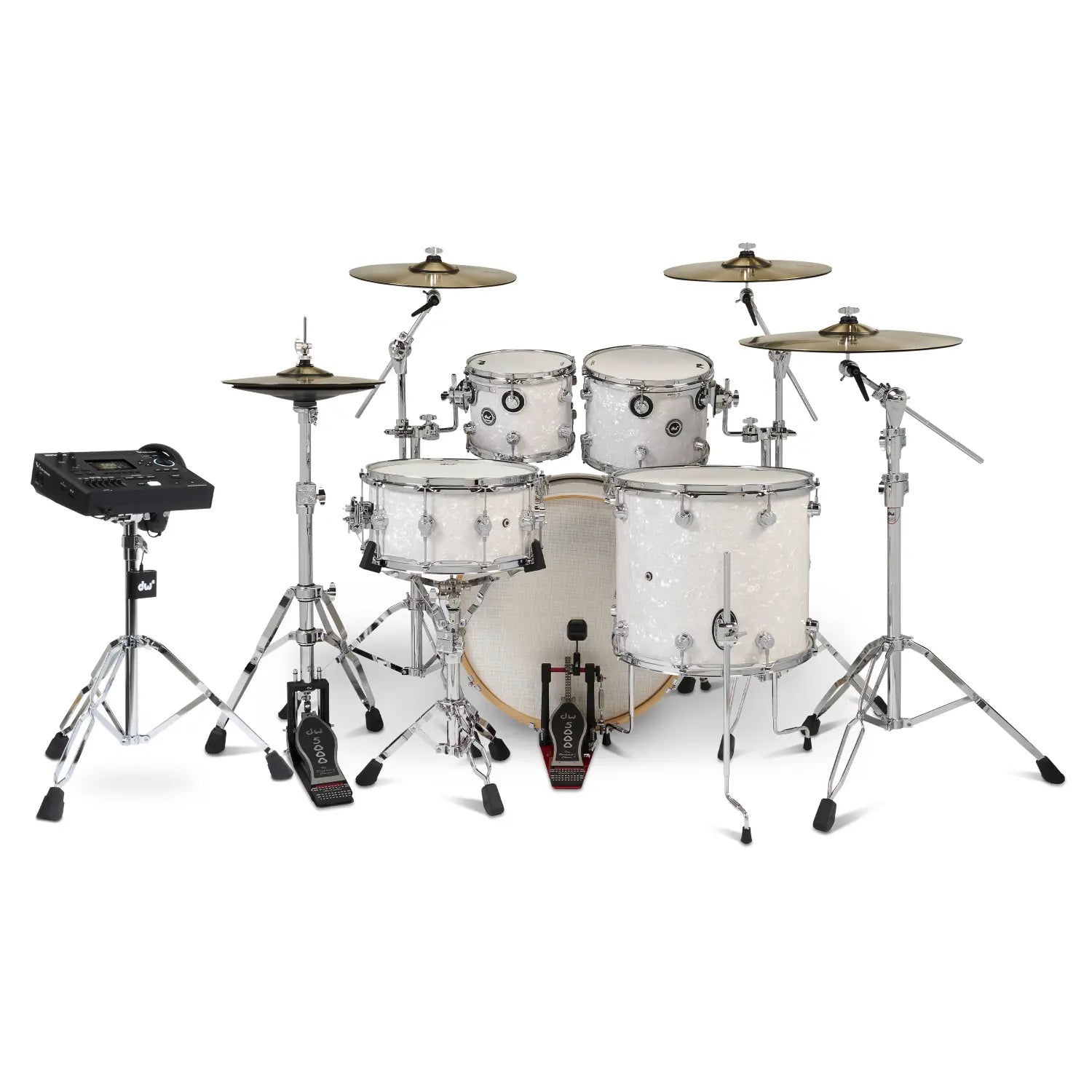 DW DWe 5pc Complete Electronic/Acoustic Drum Set w/Roland V51 White Marine