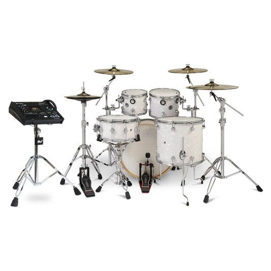 DW DWe 5pc Complete Electronic/Acoustic Drum Set w/Roland V71 White Marine