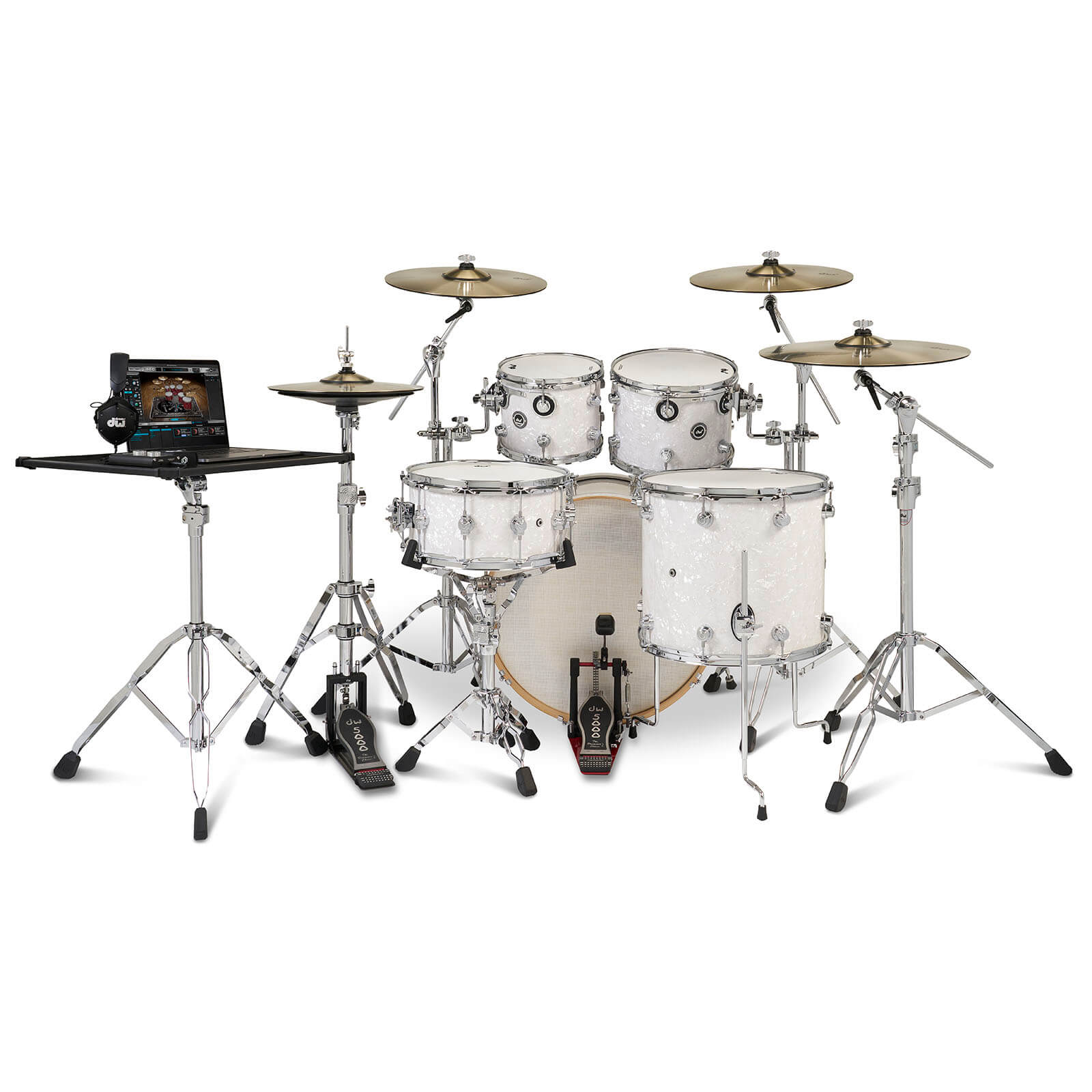 DW DWe 5pc Complete Electronic/Acoustic Drum Set White Marine Pearl