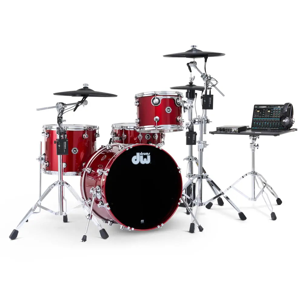 DW DWe 4pc Complete Electronic/Acoustic Drum Set w/Roland Cymbals Black Cherry Metallic - Drum Center Of Portsmouth