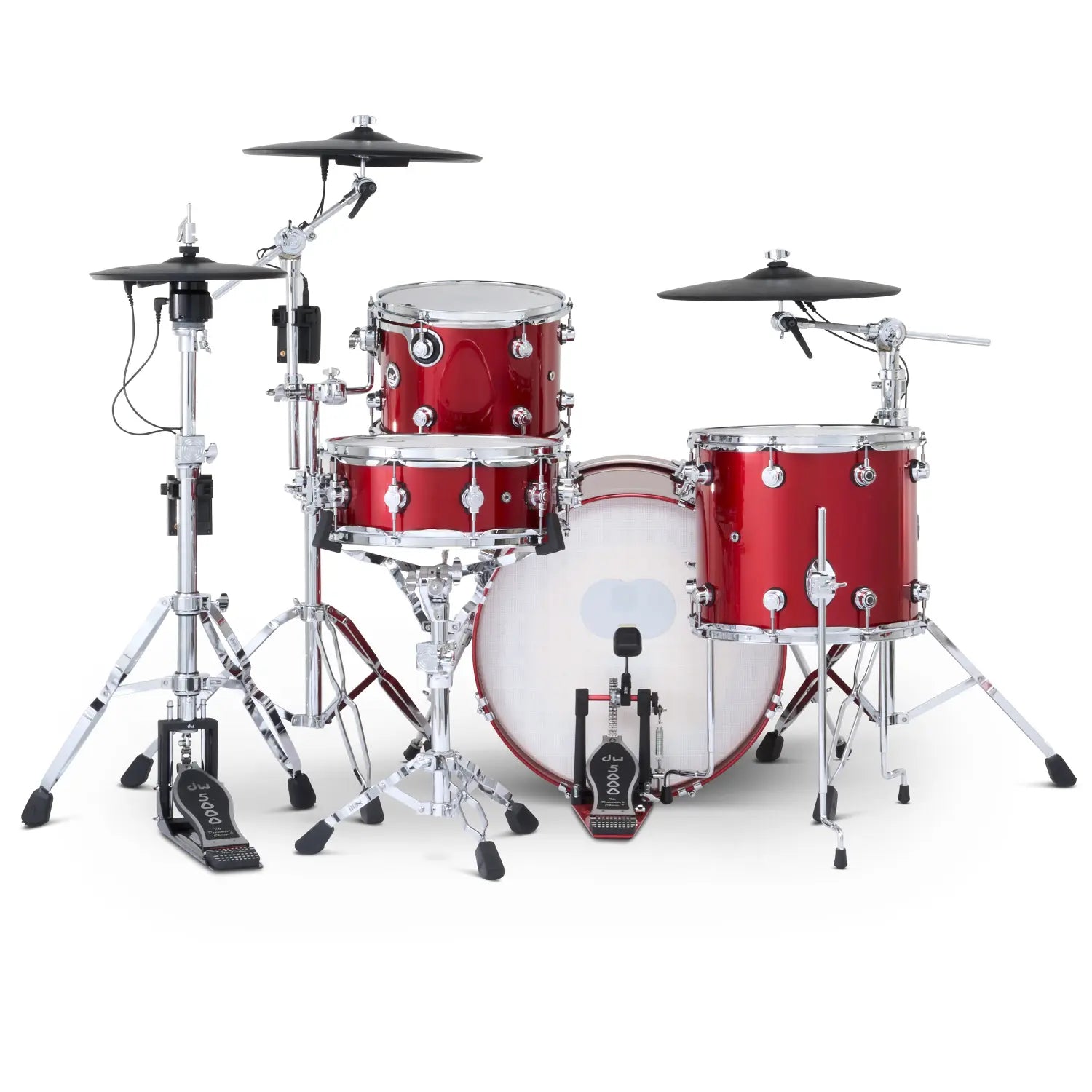 DW DWe 4pc Complete Electronic/Acoustic Drum Set w/Roland Cymbals & V51 Black Cherry Metallic