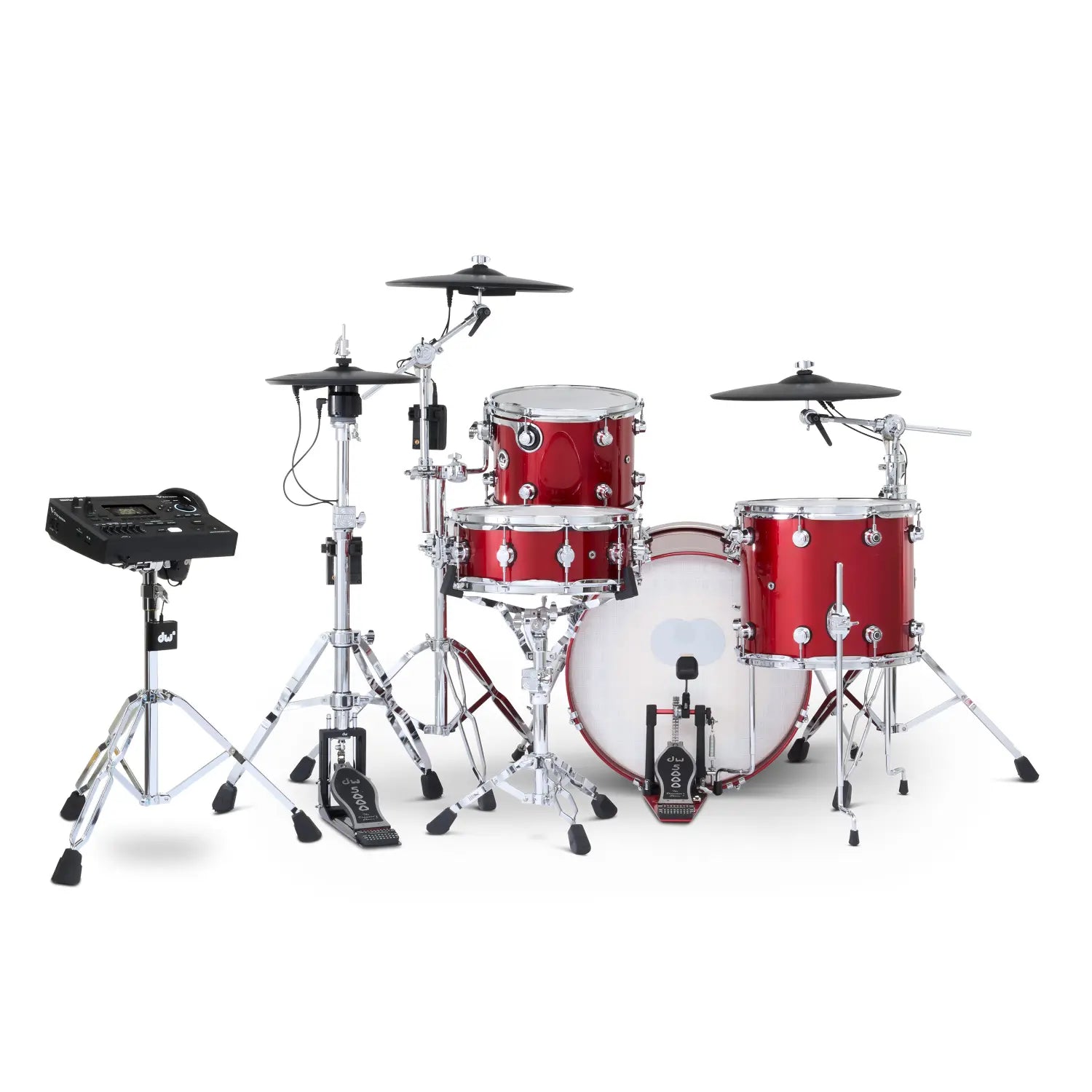 DW DWe 4pc Complete Electronic/Acoustic Drum Set w/Roland Cymbals & V51 Black Cherry Metallic