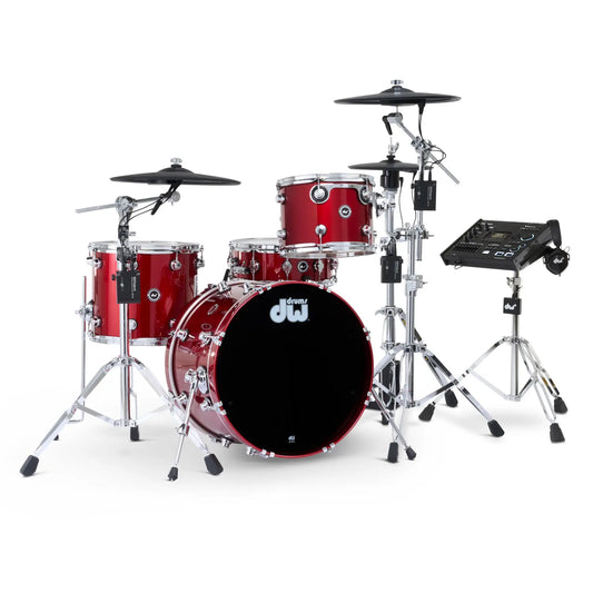DW DWe 4pc Complete Electronic/Acoustic Drum Set w/Roland Cymbals & V71 Black Cherry Metallic