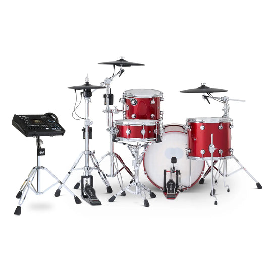 DW DWe 4pc Complete Electronic/Acoustic Drum Set w/Roland Cymbals & V71 Black Cherry Metallic