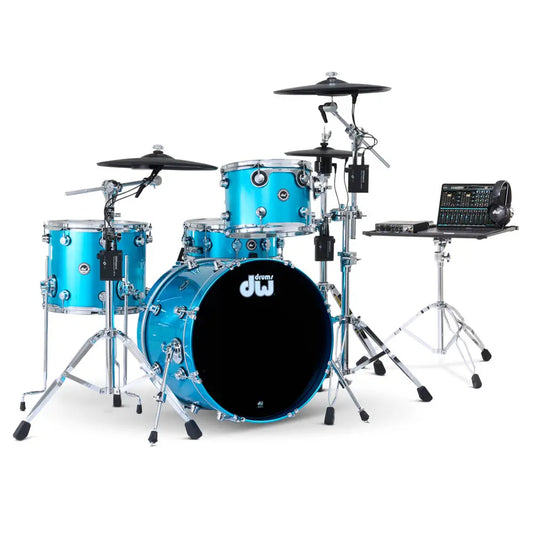 DW DWe 4pc Complete Electronic/Acoustic Drum Set w/Roland Cymbals Laser Blue Metallic - Drum Center Of Portsmouth