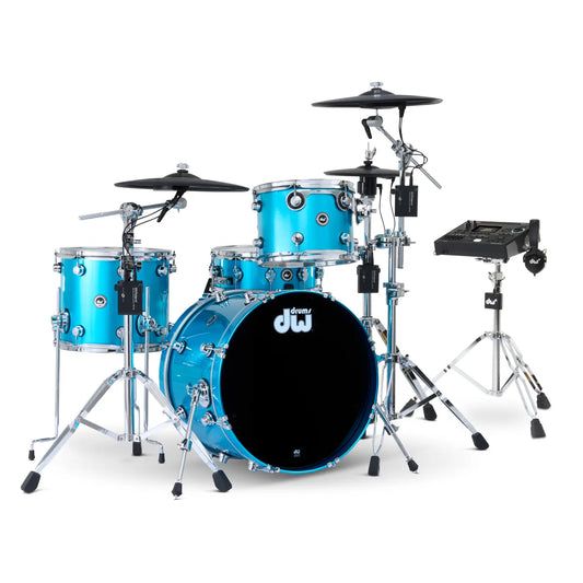 DW DWe 4pc Complete Electronic/Acoustic Drum Set w/Roland Cymbals & V51 Laser Blue Metallic