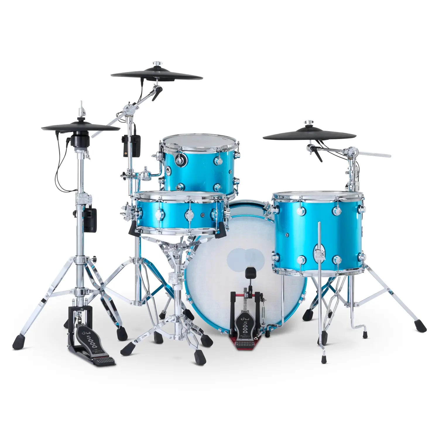 DW DWe 4pc Complete Electronic/Acoustic Drum Set w/Roland Cymbals & V51 Laser Blue Metallic
