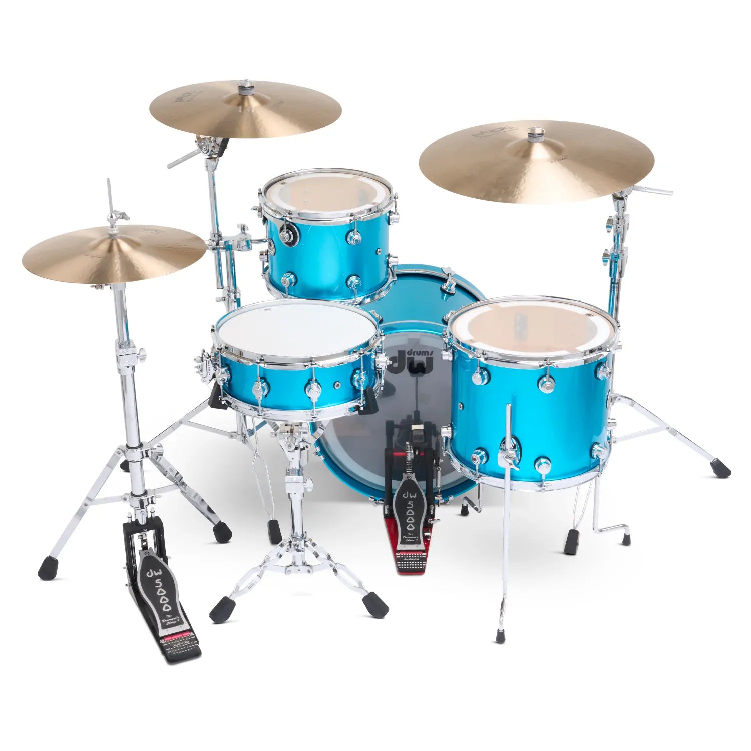 DW DWe 4pc Complete Electronic/Acoustic Drum Set w/Roland Cymbals & V51 Laser Blue Metallic